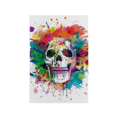 Imagem de Quadro Decorativo Canvas Caveira Colorida Splash Tinta Sala - DELIQUAD
