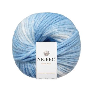 Imagem de NICEEC 1 fio de mistura de lã arco-íris de novelo, macio, fofo, gradiente, autolistrado, fácil de usar para crochê e tricô, total de 130 g - céu azul