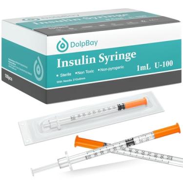 Imagem de DolpBay Seringa De Insulina Com Agulha, 1Cc 31G 1/4" (6Mm) - Pacote 100 Unidades