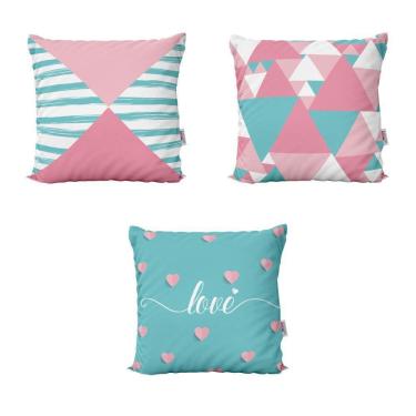 Imagem de Almofadas Decorativas Rosa E Azul Love Geometricas 40X40