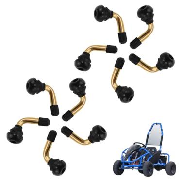 Imagem de JOYYANGFANG Haste de válvula de pneu universal 10Psc dobrada em ângulo de 90 graus com tampa de segurança para a maioria dos aros de pneu sem câmara