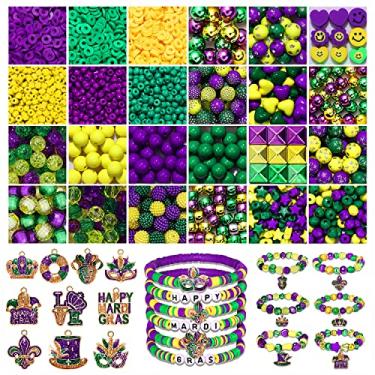 Imagem de 2100PCS+ Mardi Gras Beads for Jewelry Making, Purple Green Gold Polymer Clay Beads Assorted Rhinestone Crystal Acrylic Beads and Mardi Gras Mask Crown Charms for Bracelet Necklace Making DIY Crafts