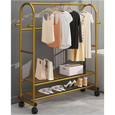 Imagem de LIFOND Cabide para roupa cabide com rodas, cabide com sapateira, aplica-se ao quarto, sala de estar, barra de roupa fácil de montar para decoração de quarto, dourado A