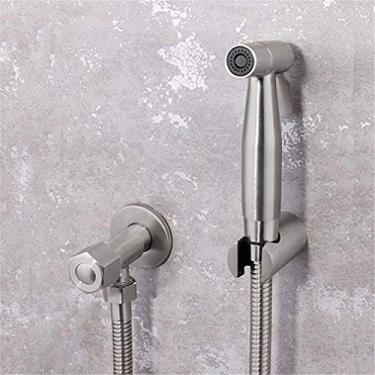 Imagem de CUTPOIY Torneira bidê de aço inoxidável apenas válvula de canto de vaso sanitário de água fria cabeça de chuveiro higiênica portátil bidê de chuveiro, conjunto 4 (conjunto 1)