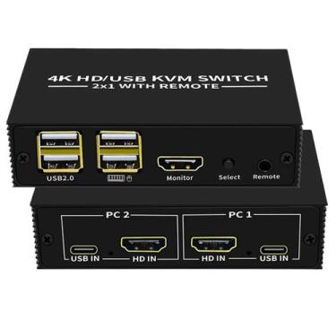 Imagem de Hub USB Chaveador Switch Kvm 2 Portas Hdmi 4k Conecta 2 PC a 1 Monitor