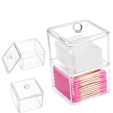 Imagem de 2 Porta Cotonete Algodão Organizador Acrilico com Tampa