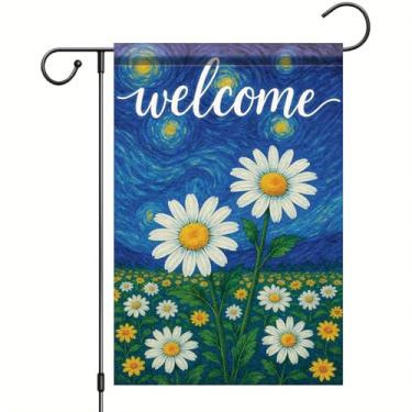 Imagem de Starlit Patio Welcome Van Gogh Bandeira de jardim céu estrelado margarida floral bandeira de quintal 30 x 45 cm decoração externa dupla face para primavera verão varanda gramado decoração de casa