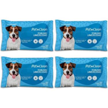 Imagem de Kit 4 Toalhas Lenços Umedecidos Para Pet Cães e Gatos 50 unidades - Pe