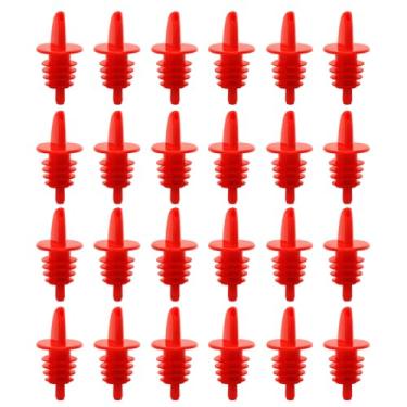 Imagem de Potes de garrafa de licor de plástico pacote com 24 despejadores clássicos para álcool, à prova de vazamento, podem ser lavados na máquina de lavar louça, bicos para garrafas de bebidas (vermelho)