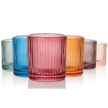 Imagem de JOVGANK Conjunto de 6 copos coloridos vintage com nervuras, copos de 42,5 g, copos de festa vibrantes estilo anos 80, copos duráveis para tequila, uísque, coquetéis, perfeitos para bares e celebrações