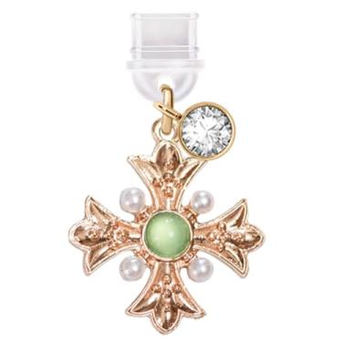 Imagem de ELISE & FONDA TP581 Porta de carregamento tipo C plugue antipoeira pequena cruz de cristal pingente de celular para iPhone 15/16/Samsung/OnePlus/Xiaomi/oppo telefones Android (verde), approx. 2.8 cm