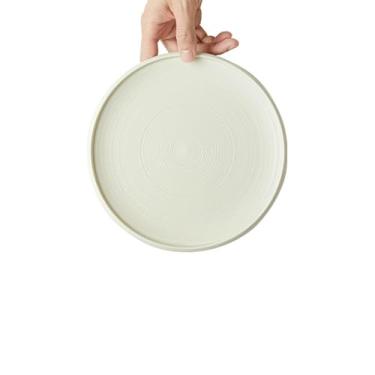 Imagem de Prato de carne específico para restaurante, utensílios de mesa redondos de cerâmica de cor sólida para uso doméstico - prato plano de 21,6 cm - Lan Bai