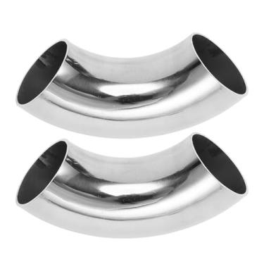 Imagem de Motoforti 2 peças 90 graus mandril curva cotovelo carro modificado tubo de escape tubulação 304 aço inoxidável tom prata 304