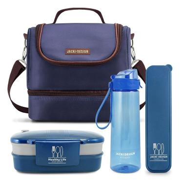 Imagem de Kit De Bolsa Térmica, Marmita, Garrafa E Porta Talheres For Men Azul-marrom