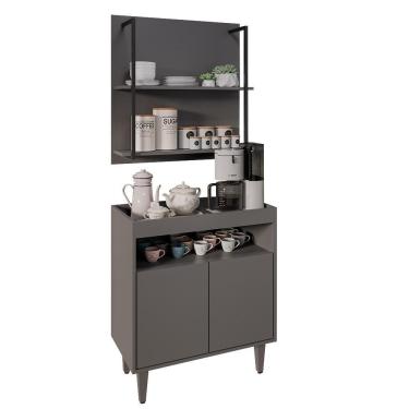 Imagem de Aparador Cantinho Do Café E Painel 2 Prateleiras Flora Z34 Grafite - Mpozenato