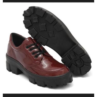 Imagem de Mocassim Feminino Tratorado Oxford de Amarrar Casual - RM, Bordo verni