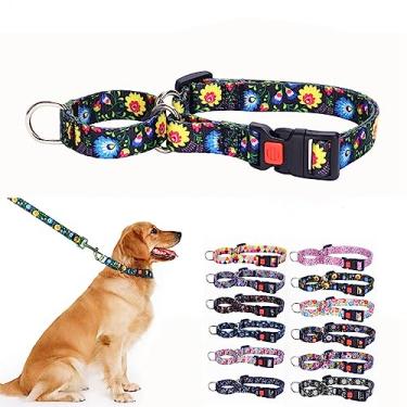 Imagem de Coleira de martingale para cães de raça grande, média pequena, antiderrapante, sem escape, estrangulamento limitado, coleira de cachorro grande, fivela de liberação rápida com trava (bromélia, P)
