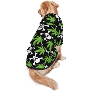 Imagem de Moletons com capuz para cães com folha de maconha de caveira, roupas para cães com bolso e chapéu, roupas de inverno suéteres para cães médios e grandes meninas meninos roupas de animais de estimação