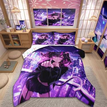 Imagem de Erosebridal Conjunto de cama casal de anime infantil, conjunto de edredom de anime japonês, edredom de desenho animado para decoração de quarto de meninos e adolescentes, colcha de animação japonesa