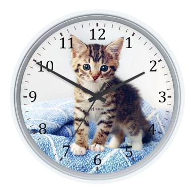 Imagem de Relógio Parede Herweg Nacional 22 Cm Gatinho 660125 Branco - Branco