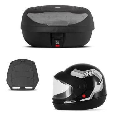 Imagem de Baú 45 Litros Pro Tork + Capacete Sport Moto 788, CRISTAL, 58