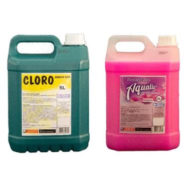 Imagem de Kit Cloro Aqualiv e Desinfetante Aroma de Pétala de Rosa 5L - Borlen