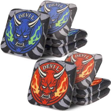 Imagem de RVRAYS Cornhole Bags Conjunto de 8 sacos de milho profissionais regulamentares slick and Stick Bean Bags para Cornhole Game Changer Sacos Cornhole com sacos de armazenamento Demon