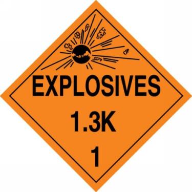 Imagem de Accuform MPL125CT10 PF-Cartolina Hazard Class 1/Division 3K DOT Placard, Legend "Explosives 1.3K 2.5 cm com gráfico, 26 cm de largura x 26 cm de comprimento, preto em laranja (pacote com 10)