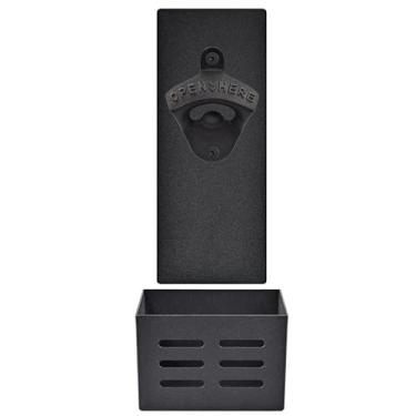 Imagem de HAIICEN Abridor magnético de garrafa de geladeira montado na parede abridor de cerveja de ferro fundido e apanhador de tampa para geladeira