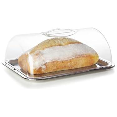 Imagem de Porta Pão Bolo Tampa Acrílica, Base em Aço Inox, 34 x 25 x 12 cm, Grande Transparente