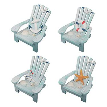 Imagem de Pacote com 4 mini enfeites de cadeira de madeira feitos à mão decoração de praia decoração náutica para banheiro quarto decoração de casa artigo mesa de escritório em casa, 10 x 9,5 x 9,5 cm (azul