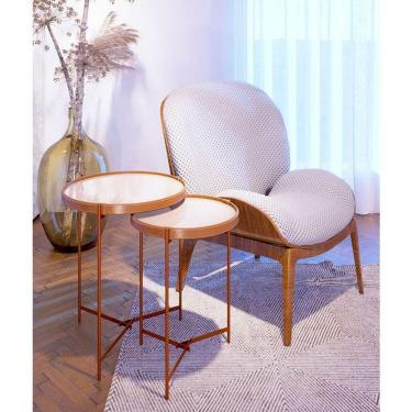 Imagem de Kit Mesa Lateral Ambiente Aqua Com Vidro Off White Cobre - Imcal