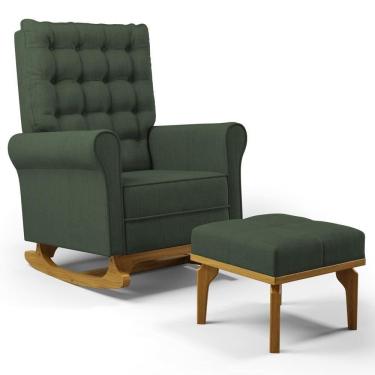 Imagem de Poltrona De Amamentação Balanço E Puff Base De Madeira Brenda G05 Linho Verde - Mpozenato