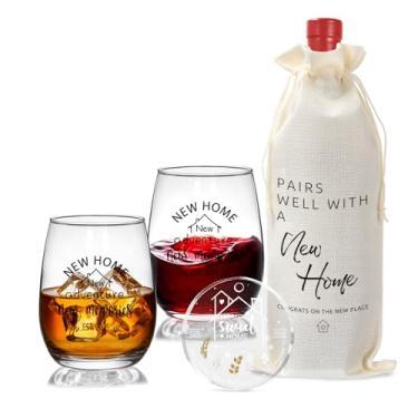 Imagem de cmegke Presentes de aquecimento de casa nova casa 2025, presentes de inauguração de casa, conjunto de taças de vinho de 510 g