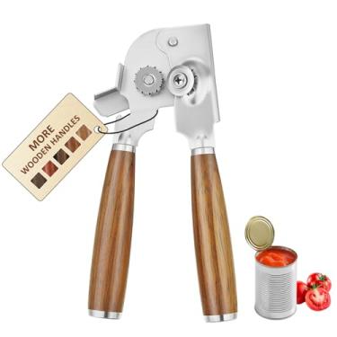 Imagem de LUNERKU Abridor de latas de cozinha atualizado profissional, cabo de madeira maciça selecionado, lâmina afiada e lisa, design portátil, botão grande fácil de abrir, adequado para todos os tipos de