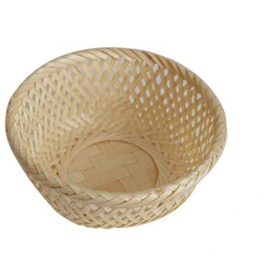 Imagem de Cesta de servir de bambu redonda, bandeja de armazenamento de alimentos para lanches, frutas, nozes, decoração de mesa de cozinha (diâmetro P: 13 cm/5,12"; Altura: 6 cm/2,36")