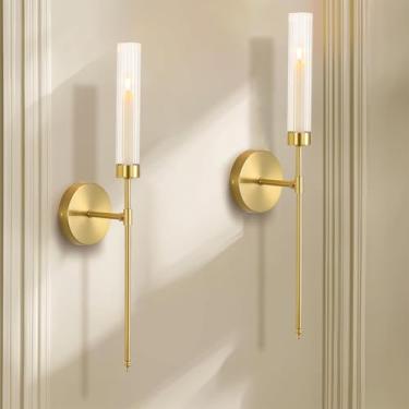 Imagem de Castiçal de parede dourado conjunto de 2 arandelas de parede grandes para decoração de parede rústica para sala de estar, sala de jantar, quarto, lareira