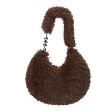 Imagem de LA CARRIE Bolsa feminina de pele sintética felpuda, bolsas de ombro fofas Y2k para o inverno, Marrom escuro, One Size