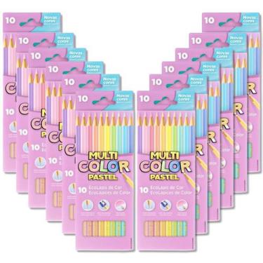 Imagem de Kit 12 caixas de lápis de cor Tons Pastel Multicolor EcoLápis com 10 c