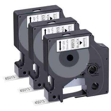 Imagem de Pacote com 3 fitas adesivas compatíveis com DYMO D1 45013 S0720530 preto sobre branco 1/2 polegada x 23 pés para refil de máquina de etiquetas Dymo LabelManager 160 280 210D 360D 420P PnP 220P 260P