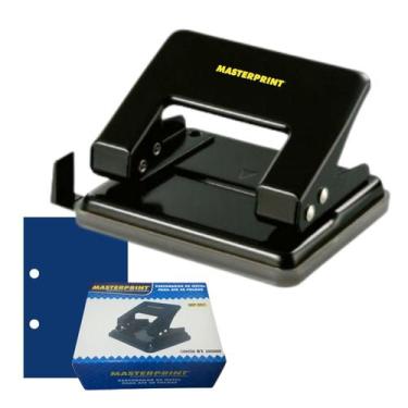 Imagem de Perfurador de Papel Metal 2 Furos Preto até 20 folhas Resistente Duráv