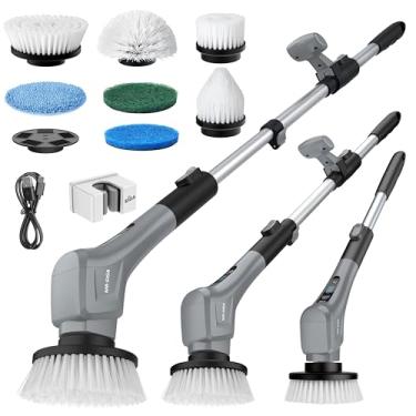 Imagem de MR.SIGA Esfregador giratório elétrico, escova de limpeza sem fio, esfregão de chuveiro com 7 cabeças de escova substituíveis, esfregão elétrico à prova d'água para banheiro para limpeza de cozinha e