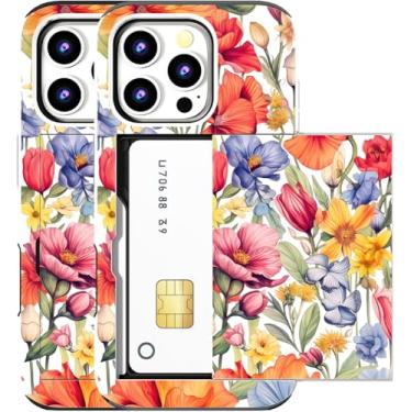 Imagem de MUQR Capa compatível com iPhone 15 Pro Max com porta-cartão fofo - Design Kawaii, proteção contra quedas de grau militar, capa carteira robusta para mulheres (flor de hibisco botânica branca)