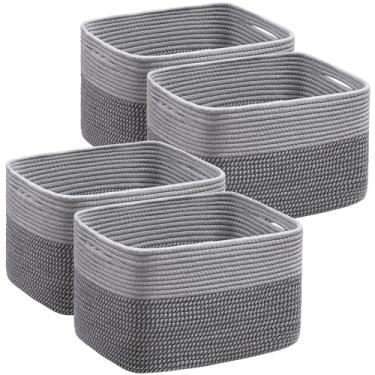 Imagem de UBBCARE Pacote com 4 cestas para organização, cestas de armazenamento de tecido para brinquedos e toalhas, cesta retangular de corda de algodão com alças, 38 cm C x 25 cm L x 23 cm A, cinza misto
