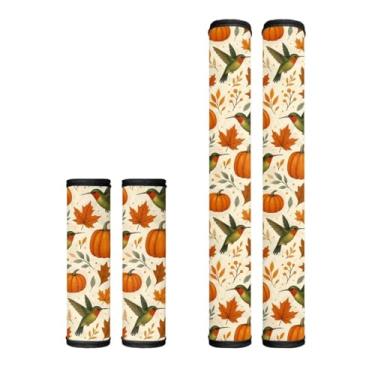 Imagem de Dreaweet Conjunto de 4 capas para maçanetas de geladeira de folha de bordo beija-flor, laváveis, antiderrapantes, capas de alça de eletrodomésticos para geladeira, forno, micro-ondas, máquinas de