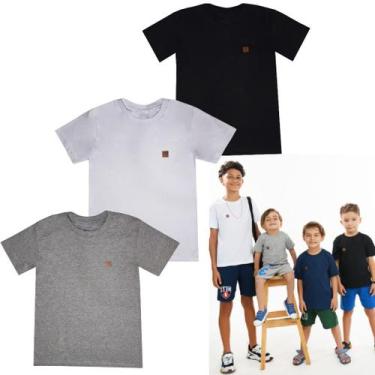 Imagem de Kit 3 Camisetas Manga Curta Juvenil Menino Lisa Verão Roupa Infantil M