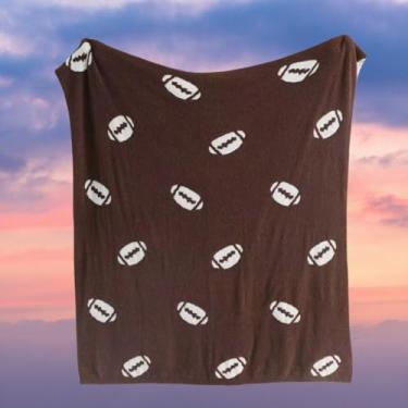 Imagem de Cobertor aconchegante de malha de rúgbi macio para decoração de casa e presente, cobertor padrão de futebol para sofá, cama, carro (marrom, 152 x 127 cm) (marrom)