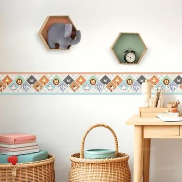 Imagem de Adesivo Infantil Safari 02 Parede Faixa Decorativa Animais Selva Criativo Quarto Lúdico Bebê