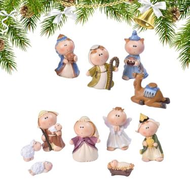 Imagem de Rrlihjgu Conjunto de Presépio de Natal | 11 Peças em Resina com Manjedoura e Figuras Natalinas | Estatuetas Religiosas para Decoração em Feriados, Casamentos, Sala de Estar e Entrada | Peças