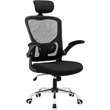 Imagem de Cadeira Ergonômica de Escritório em Mesh (Preta) – Altura Apoio de Cabeça e Braços Ajustáveis Suporte Lombar Duplo Assento Amplo Capacidade 200 kg